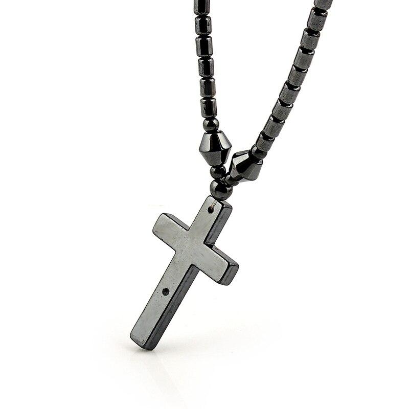 Black Hematite Stone Cross Pendant and Necklace with Magnetic Lock-Necklaces-Innovato Design-Innovato Design