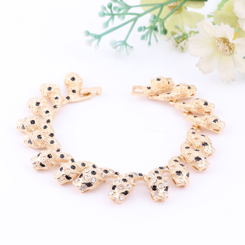 Gold-Plated Crystal Leopard Necklace, Bracelet, Earrings & Ring Wedding Statement Jewelry Set-Jewelry Sets-Innovato Design-Innovato Design