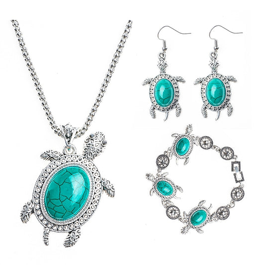 Tortoise Turtle Necklace, Bracelet & Earrings Vintage Jewelry Set-Jewelry Sets-Innovato Design-Green-Innovato Design