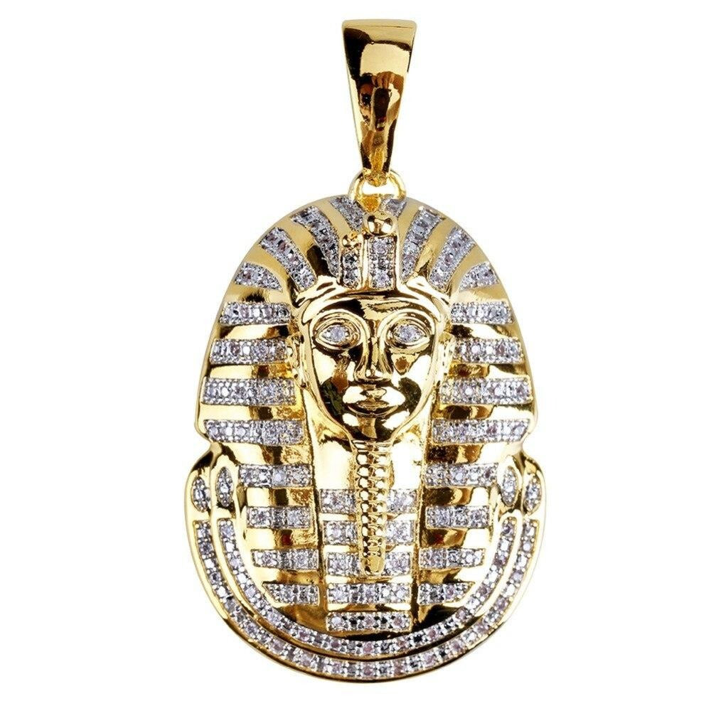 Egyptian Pharaoh Cubic Zirconia Gold-Plated Stainless Steel Hip-Hop Pendant Necklace-Necklaces-Innovato Design-24icnh-Cuban Chain-Innovato Design