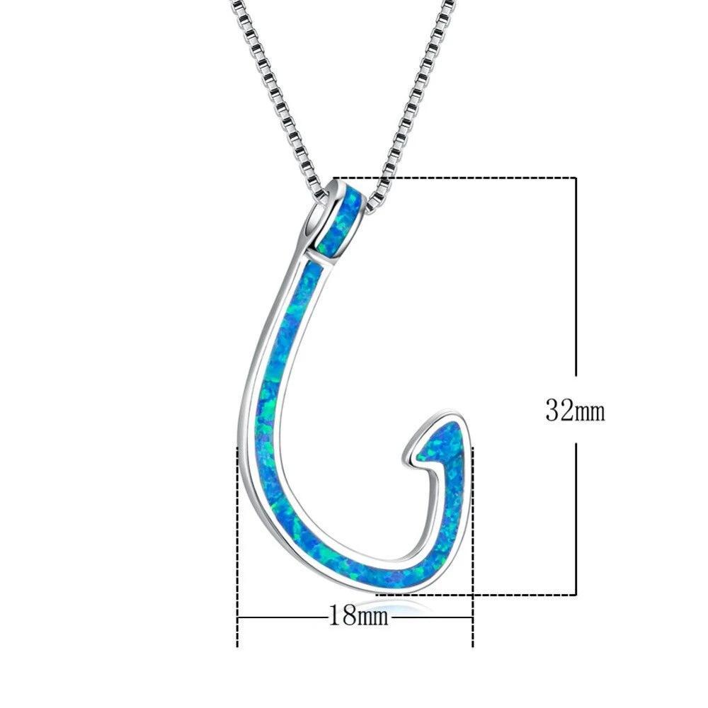 925 Sterling Silver Blue Opal Fish Hook Pendant Necklace-Necklaces-Innovato Design-Innovato Design