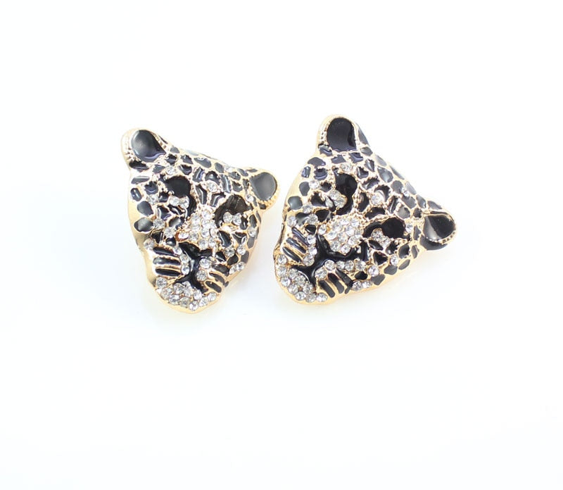 Gold-Plated Leopard Head Crystal Necklace, Bracelet, Earrings & Ring Wedding Statement Jewelry Set-Jewelry Sets-Innovato Design-Innovato Design