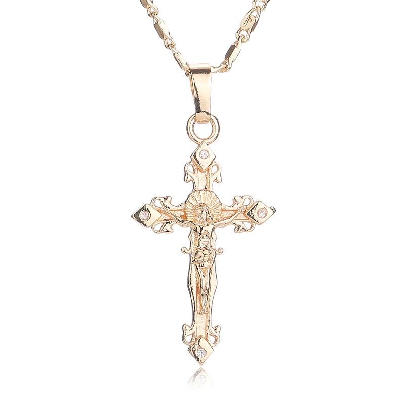 Golden Jesus Christ Crucifix Pendant with Diamond Accent-Necklaces-Innovato Design-Innovato Design