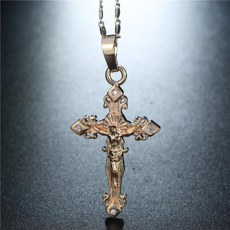 Golden Jesus Christ Crucifix Pendant with Diamond Accent-Necklaces-Innovato Design-Innovato Design