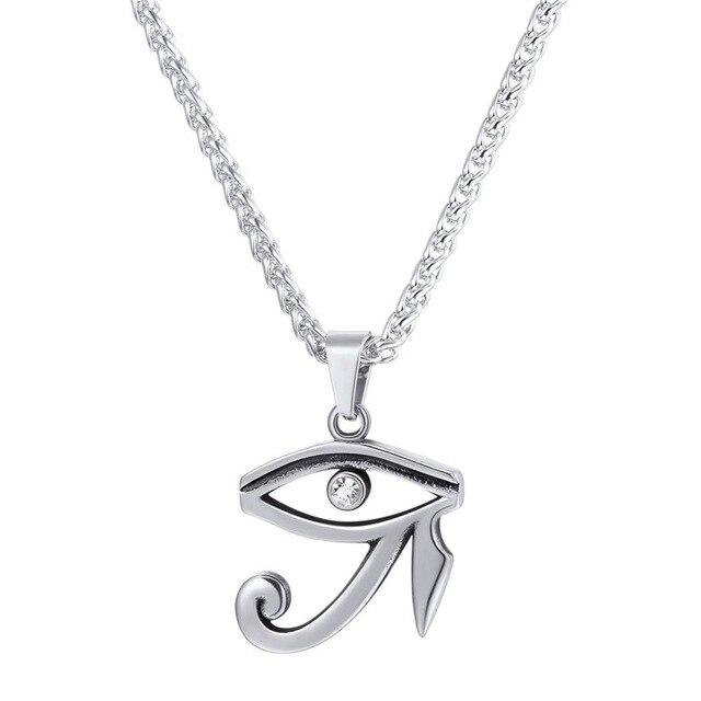 Stainless Steel Ankh Pendant Necklace – Egyptian Cross Of Life With Horus Eye, 22" Chain