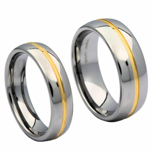 6/8mm Silver Tungsten Wedding Band Ring with Gold Groove Inlay-Rings-Innovato Design-6.5-6mm-Innovato Design