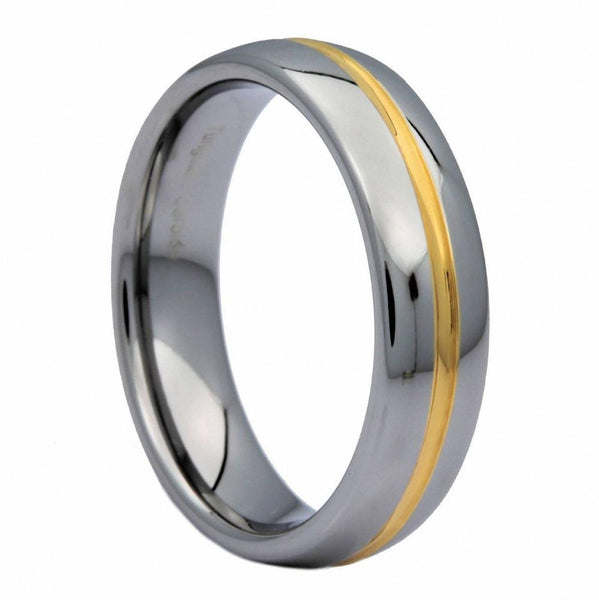 6/8mm Silver Tungsten Wedding Band Ring with Gold Groove Inlay - InnovatoDesign