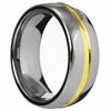 6/8mm Silver Tungsten Wedding Band Ring with Gold Groove Inlay - InnovatoDesign