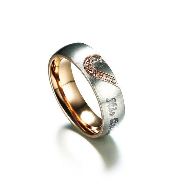His and Hers Two-Tone Stainless Steel with Engraved Heart and Cubic Zirconia Couple Ring - InnovatoDesign