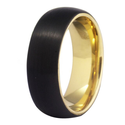 8mm Brushed Matte Black and Gold-Plated Tungsten Wedding Ring