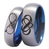 Infinity Heart Silver and Blue Tungsten Wedding Rings