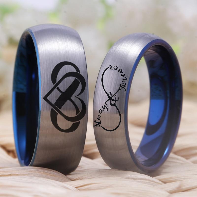 Infinity Heart Silver and Blue Tungsten Wedding Rings-Rings-Innovato Design-Men-5-Innovato Design