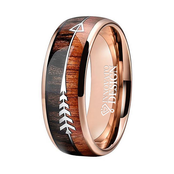 8mm Rose Gold Tungsten Rings for Men Women Wedding Bands Koa Wood Deer Antler Arrow Inlay Domed hotsell Polished Comfort Fit