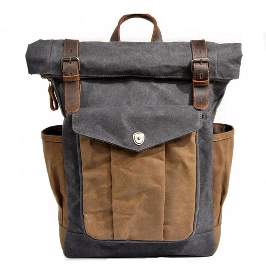 Vintage Canvas & Leather 20 Liter Travel Backpack-Canvas and Leather Backpack-Innovato Design-Coffee-Innovato Design
