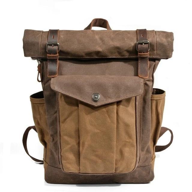 Vintage Canvas & Leather 20 Liter Travel Backpack, Coffee