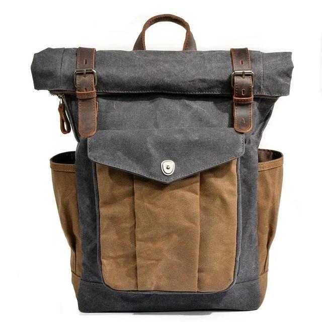 Vintage Canvas & Leather 20 Liter Travel Backpack, Dark Grey Vintage Canvas & Leather 20 Liter Travel Backpack, Dark Grey
