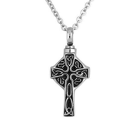 Black & Silver Vintage Cremation Cross Bone Urn Pendant Necklace-Necklaces-Innovato Design-Innovato Design