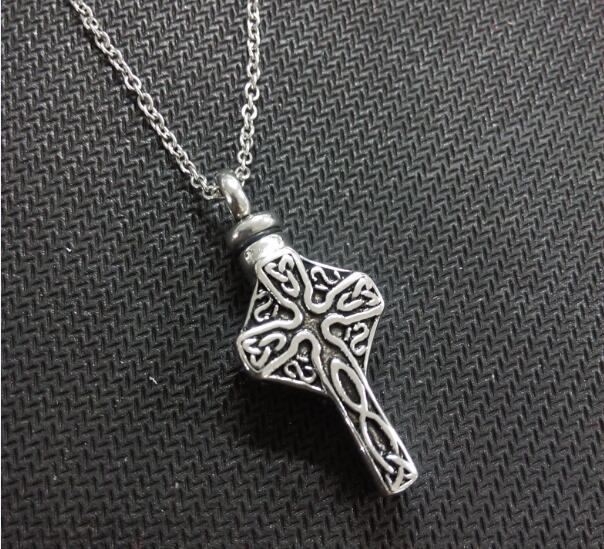 Black & Silver Vintage Cremation Cross Bone Urn Pendant Necklace-Necklaces-Innovato Design-Innovato Design