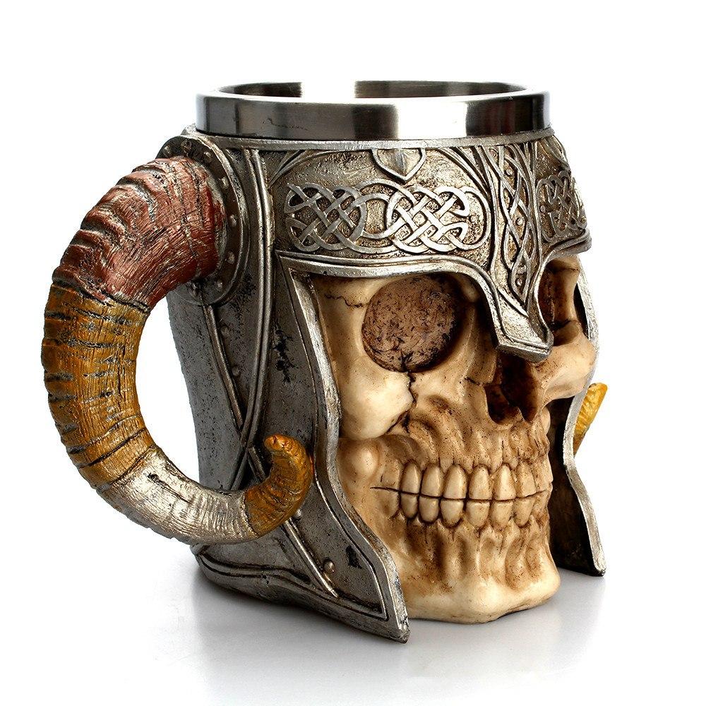 Norse Viking Skull Mug with Horns and Stainless Steel Viking’s Helmet-Mugs-Innovato Design-Innovato Design