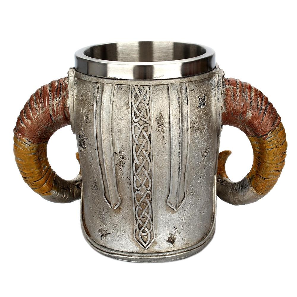 Norse Viking Skull Mug with Horns and Stainless Steel Viking’s Helmet-Mugs-Innovato Design-Innovato Design