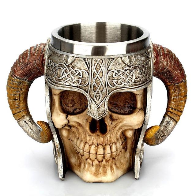 Norse Viking Skull Mug with Horns and Stainless Steel Viking’s Helmet-Mugs-Innovato Design-Innovato Design
