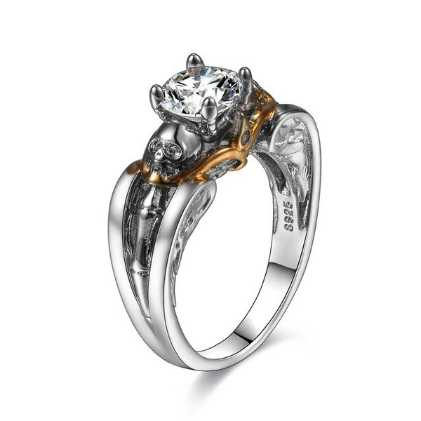 Skull and Cubic Zirconia Punk Engagement Ring-Rings-Innovato Design-10-Innovato Design