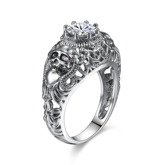 Skull and Cubic Zirconia Punk Style Engagement Ring-Rings-Innovato Design-10-Innovato Design