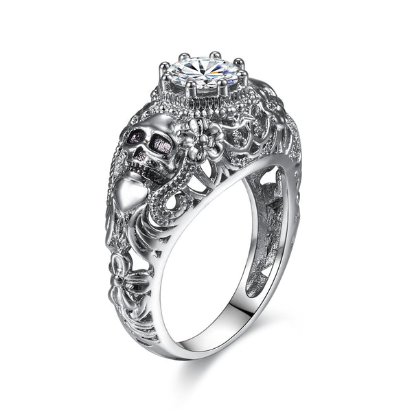 Skull and Cubic Zirconia Punk Style Engagement Ring-Rings-Innovato Design-10-Innovato Design