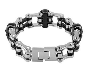 Motorcycle Chain Bracelet Titanium Silver Plated Bracelet with Black Skull-Bracelets-Innovato Design-Innovato Design