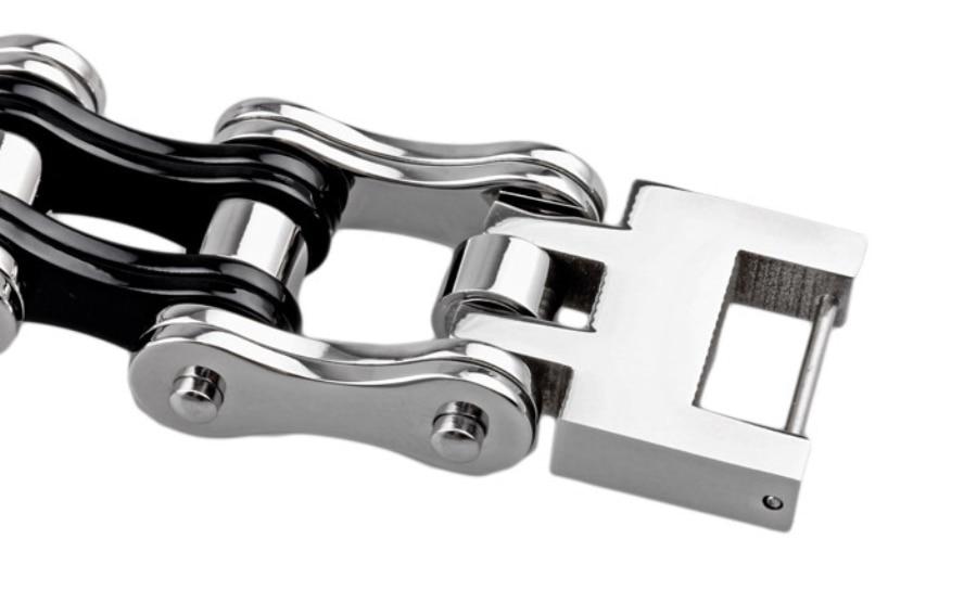 Motorcycle Chain Bracelet Titanium Silver Plated Bracelet with Black Skull-Bracelets-Innovato Design-Innovato Design