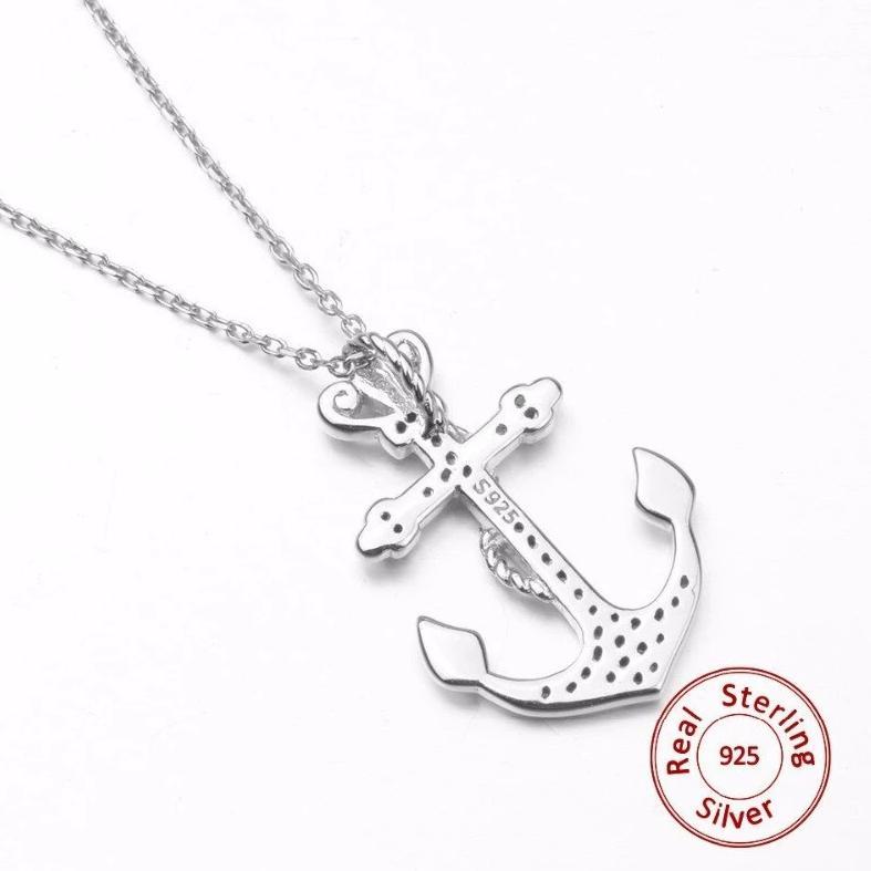 Sterling Silver Crystal-studded Anchor Pendant Necklace-Necklaces-Innovato Design-Innovato Design