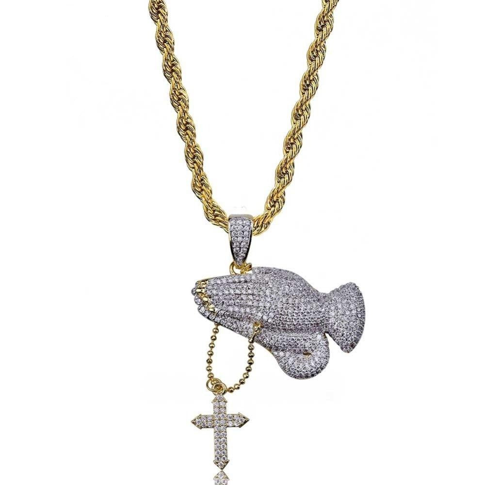 Virgin Mary Praying Hands and Cross Gold and Silver-Plated Stainless Steel Pendant Necklace-Necklace-Innovato Design-Innovato Design