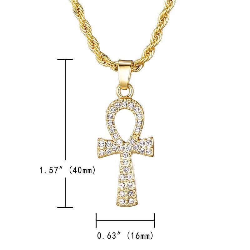 Metallic Ankh Cross Pendant with Cubic Zirconia Crystals Necklace-Necklaces-Innovato Design-Gold-Innovato Design