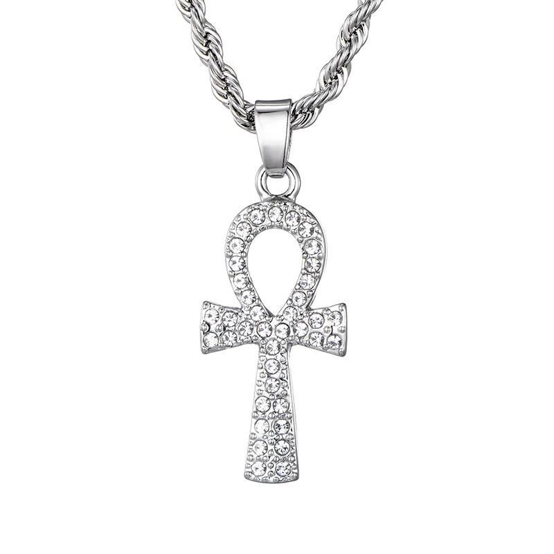 Metallic Ankh Cross Pendant with Cubic Zirconia Crystals Necklace-Necklaces-Innovato Design-Silver-Innovato Design