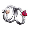 Skull, Skeleton, Flower and Red Heart Crystal Punk Engagement Ring Set