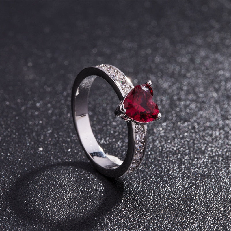 Skull, Skeleton, Flower and Red Heart Crystal Punk Engagement Ring Set-Rings-Innovato Design-5-Innovato Design