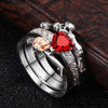 Skull, Skeleton, Flower and Red Heart Crystal Punk Engagement Ring Set