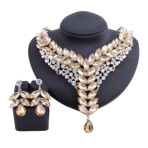 Champagne Crystal Necklace & Earrings Wedding Jewelry Set-Jewelry Sets-Innovato Design-Innovato Design