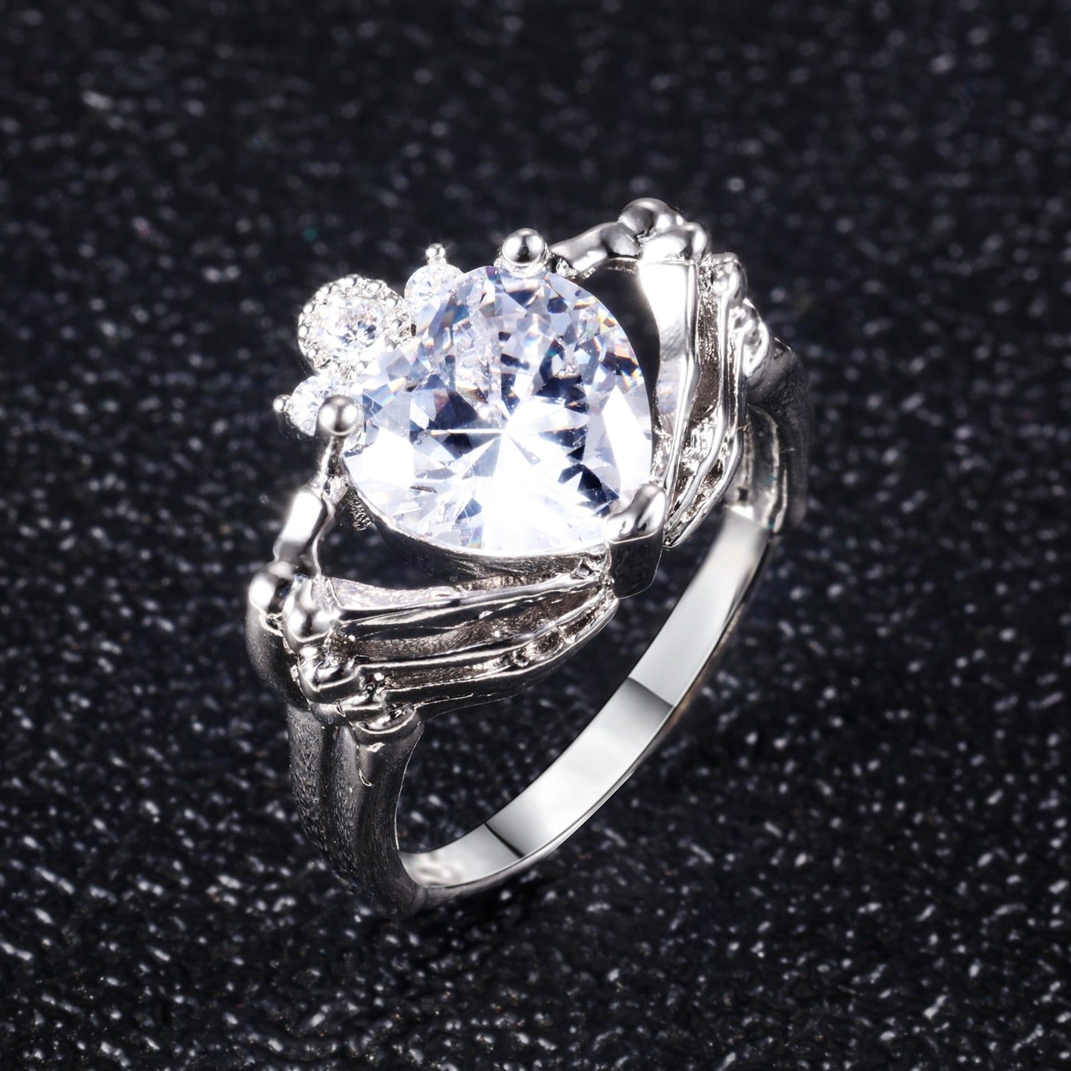 Skeleton and Heart Crystal Biker Ring-Rings-Innovato Design-5-Innovato Design