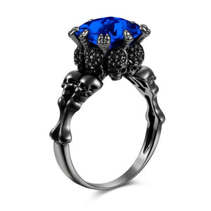 Skull, Bone and Cubic Zirconia Vintage Fashion Ring-Rings-Innovato Design-10-Blue-Innovato Design