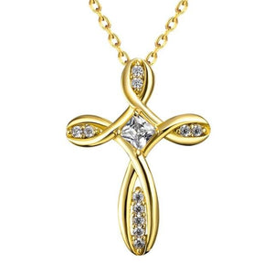 Twisted Knot Cross with Crystals Pendant and Infinity Necklace-Necklaces-Innovato Design-Gold-Innovato Design
