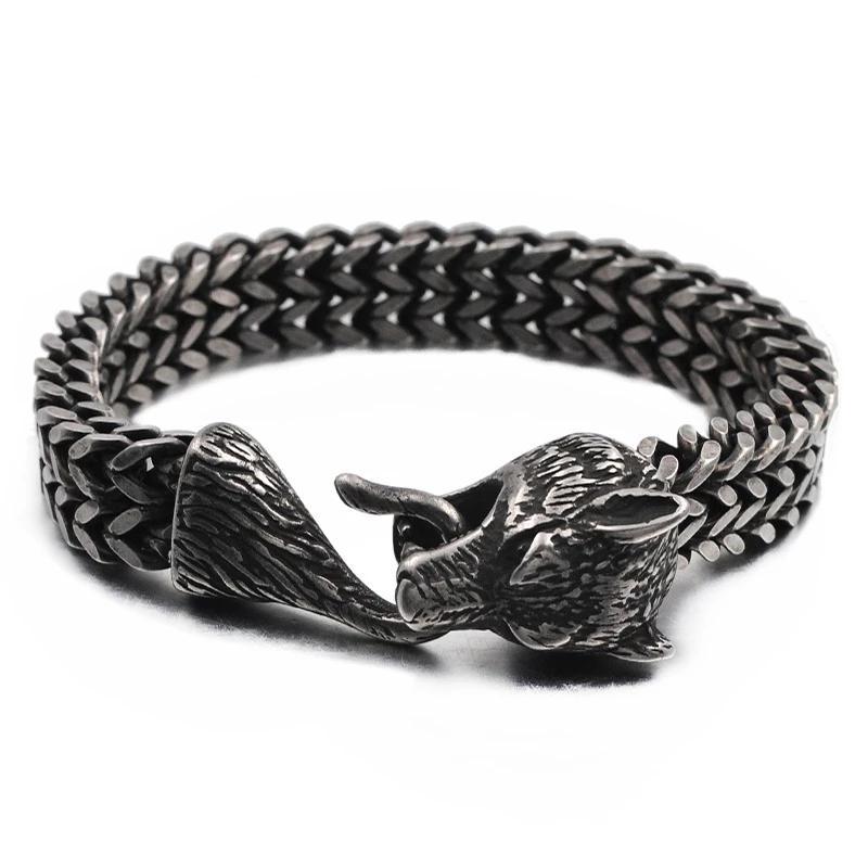 Antique Black Stainless Steel Viking Wolf Chain Bracelet-Bracelets-Innovato Design-Innovato Design