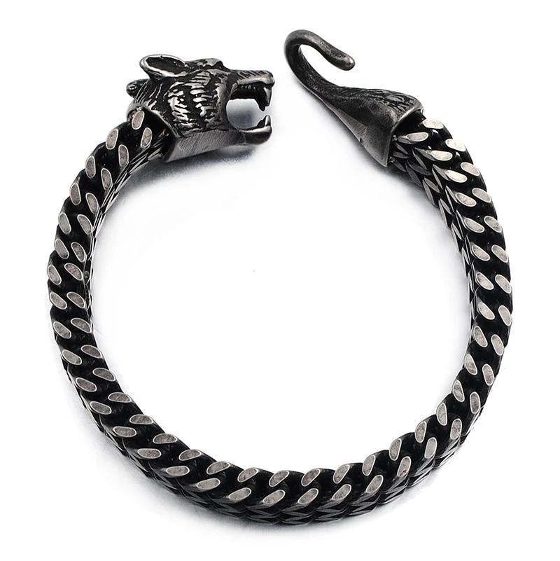 Antique Black Stainless Steel Viking Wolf Chain Bracelet-Bracelets-Innovato Design-Innovato Design