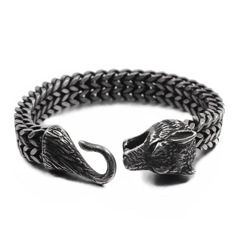 Antique Black Stainless Steel Viking Wolf Chain Bracelet-Bracelets-Innovato Design-Innovato Design