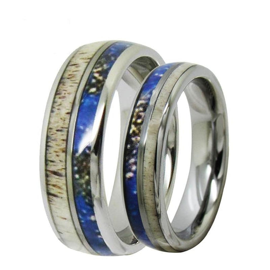 8 & 5mm Deer Antler Inlay and Silver Domed Tungsten Wedding Rings-Rings-Innovato Design-5-8mm-Innovato Design