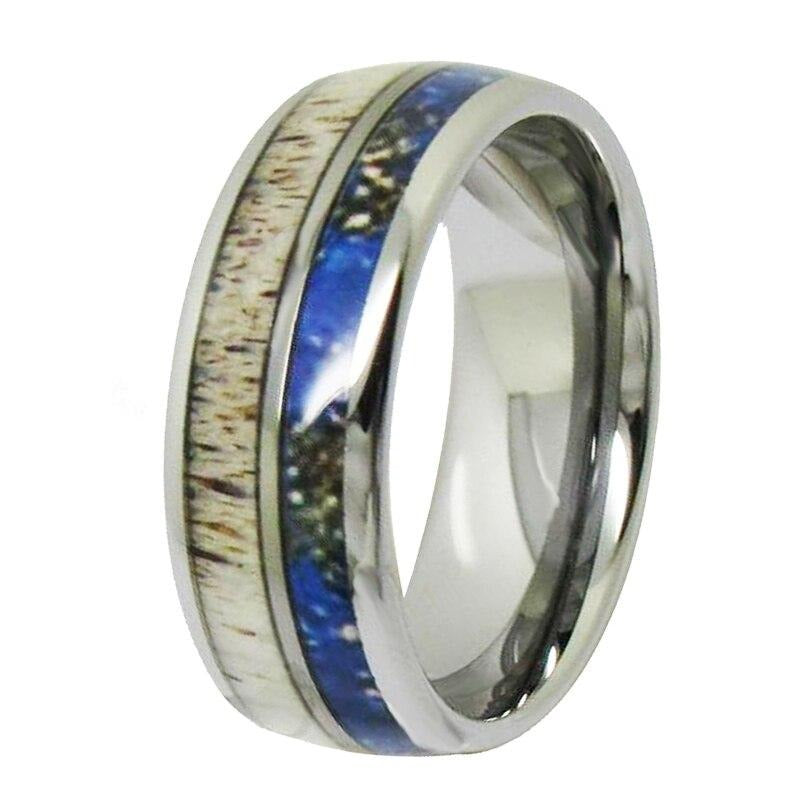 8 & 5mm Deer Antler Inlay and Silver Domed Tungsten Wedding Rings-Rings-Innovato Design-11-8mm-Innovato Design