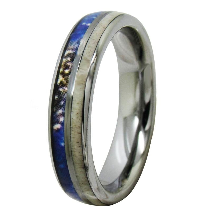 8 & 5mm Deer Antler Inlay and Silver Domed Tungsten Wedding Rings-Rings-Innovato Design-5-8mm-Innovato Design