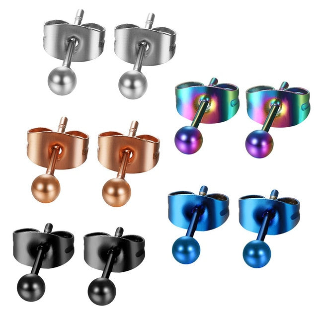 3-8mm 5 Pairs Colored Ball Stainless Steel Trendy Stud Earrings-Earrings-Innovato Design-3mm-Innovato Design