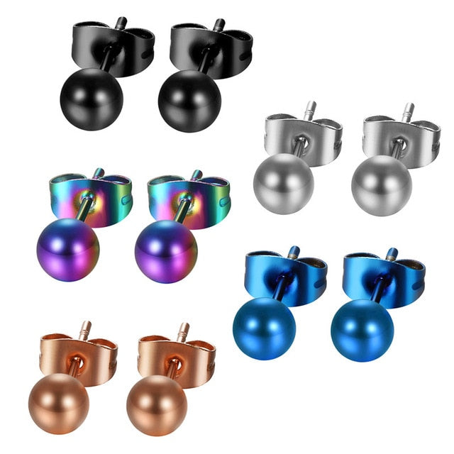 3-8mm 5 Pairs Colored Ball Stainless Steel Trendy Stud Earrings-Earrings-Innovato Design-5mm-Innovato Design