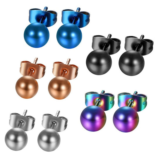 3-8mm 5 Pairs Colored Ball Stainless Steel Trendy Stud Earrings-Earrings-Innovato Design-6mm-Innovato Design